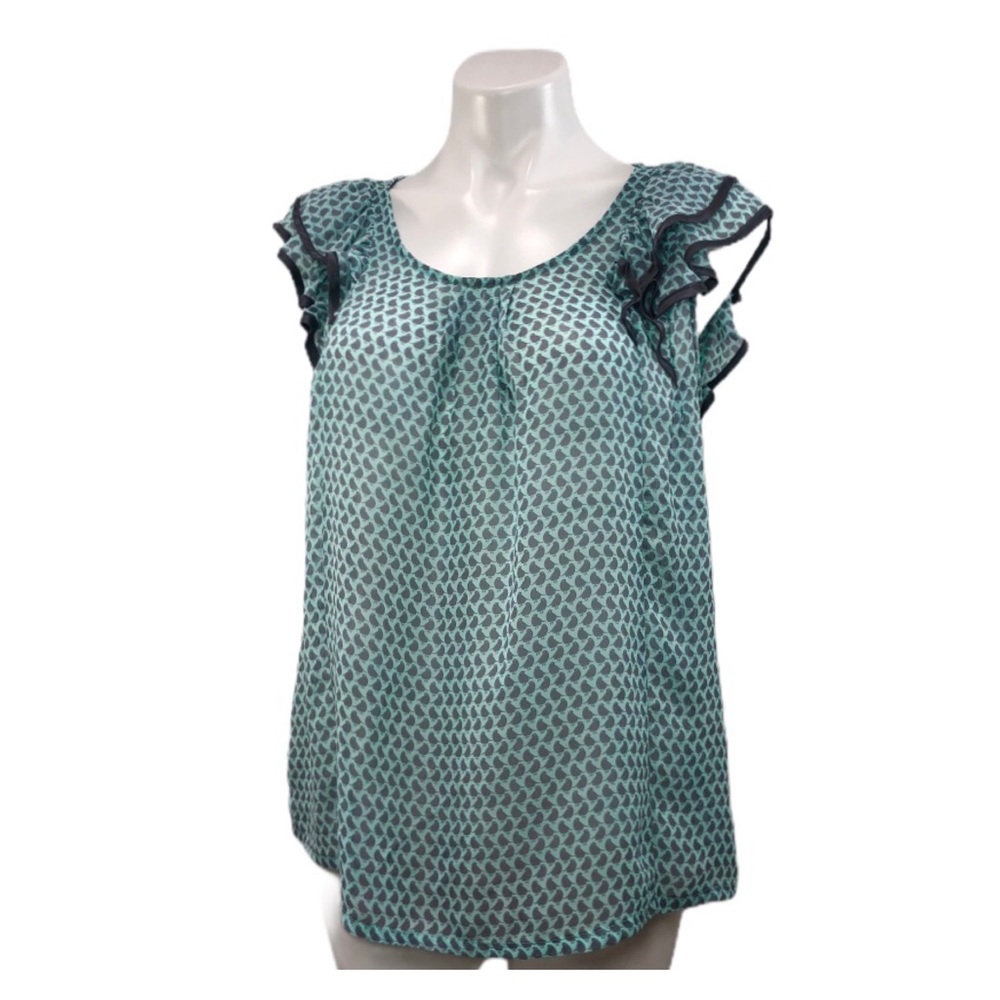 Robin-K Semi-Sheer Robin / Bird Print Ruffle Top